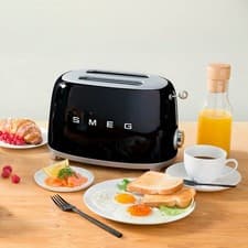 Image of Smeg 50’s Retro 2-Slice Toaster Extra-Wide Slots, 6 Browning Levels, Black Gloss