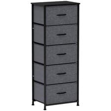 Image of HOMCOM 5 Drawer Fabric Chest of Drawers w/ Wooden Top, Dark Grey
