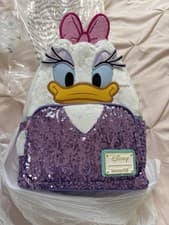 Image of Loungefly Disney Daisy Duck 85th Anniversary Plush Sequin Mini Backpack New