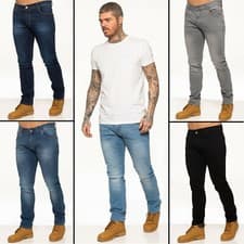 Image of Enzo Mens Jeans Slim Fit Stretch Skinny Denim Trousers Cotton Pants All UK Sizes