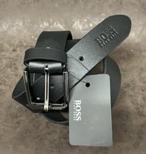 Image of HUGO BOSS Mens Genuine Leather Black Belt 32”34”36”38” 40”42” 44”46”