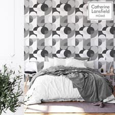 Image of Muriva Catherine Lansfield Sirkel Mono Black & White Abstract Wallpaper 165591