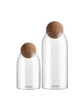 Image of Set of 2 Glass Storage Jars with Cork Ball Lid | 1.5L Multipurpose Storage