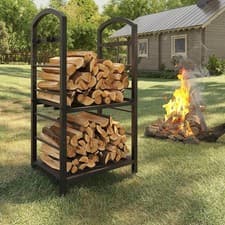Image of Metal Fireplace Storage Firewood Log Holder Rack for Indoor, Wood Stove or Patio