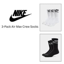 Image of Nike AIR MAX Mens Crew Socks 3Pairs 1Pack Soft Cotton Rich Designer Size 5-11 UK