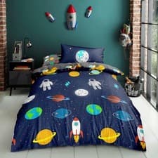 Image of Space Rocket Planet Duvet Cover Kids Boys Quilt Bedding Bed Set Navy Blue Single
