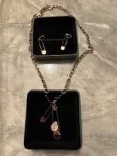 Image of Armani Pin Gold Necklace/earrings