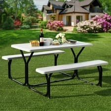 Image of Outdoor Picnic Table and Bench Set Heavy-Duty Garden Furniture Gathering/Party