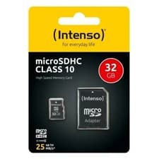 Image of Intenso; 32GB Micro SDHC High Speed Memory Card, Class 10 with Adaptor.