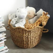 Image of Natural Seagrass Scallop Edged Storage Basket - Medium