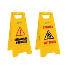 Image of "A" Frame Wet Floor & Cleaning In Progress Warning Hazard Sign Yellow Pack of 1