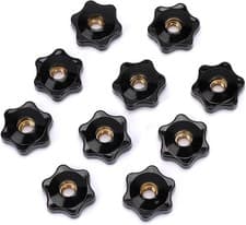 Image of Mozeat Lens 10 Pack 6 Star Knobs 1/4 Inch 20 Female Threaded 1/4“-20, Black