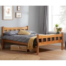 Image of Pine Wooden Bed, Miami High Foot End Bed with 3 Size and 4 Mattress Options