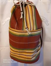 Image of New Southwestern Cowgirl Bucket Tote Sling Bag Sarape Stripe Burgundy Olive Tan