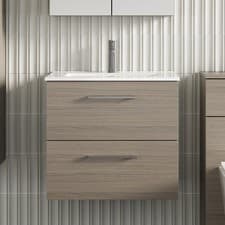 Image of Nuie Arno Wall Hung 2-Drawer Vanity Unit & Basin-2 600mm - Solace Oak Woodgrain