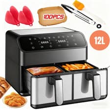 Image of 12L Dual Zone Digital Air Fryer Oven Cooker Oil Free Low Fat with 100 Tray Large