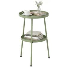 Image of Outsunny Patio Side Table, 2-Tier Round Coffee End Table, Light Green