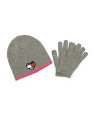 Image of Tommy Hilfiger Big Girls Sequin Flag Heart Beanie and Glove Set, 2 Piece - Mediu
