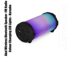 Image of Akai Wireless Bluetooth Speaker -FM Radio - Colour Changing LED Lights - Karaoke