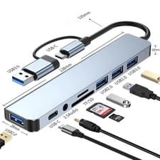 Image of USB Hub 3.0 - 8 in 2 USB C Hub Multiport Adapter Type-C Docking Station Adaptor