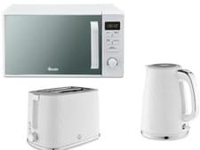 Image of Swan Windsor White 1.7L 3KW Kettle 2 Slice Toaster and 800W 20L Digital