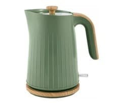 Image of New Modern Green & Wood Effect Scandi Textured Fast Boil Kettle 1.7L.
