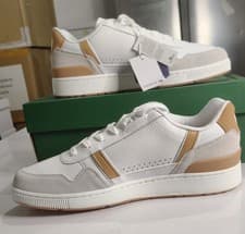 Image of Lacoste T-Clip Men's Trainers White Light Brown Leather Sneakers UK Size 9