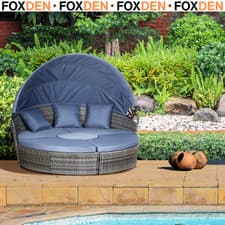 Image of 5 Pcs Rattan Conversation Furniture Set Garden Round Sofa Bed with Cushion Grey