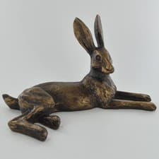 Image of Bronze Effect Hare Sculpture Lying Down Statue Bluebell Harriet Glen Gift 60131