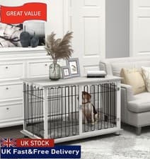 Image of Dog Crate Furniture End Table with Soft Washable Cushion, Lockable Door