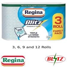 Image of 3 6 9 12 Rolls of Regina Blitz 3ply Kitchen Roll Paper Towels 70 Sheets per Roll