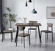 Image of Dining Table and Chairs Set Metal Wood Effect Table Dining Set 4 Chairs Blake