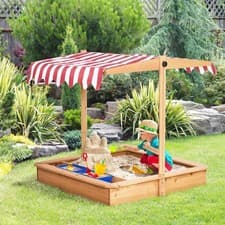 Image of Outsunny Sand Pit Kids Wooden Sandbox with Cover Children Sandpit Play Station H