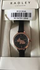 Image of Radley RY21304A ~ Black Radley Dog Leather Strap Ladies Wrist Watch