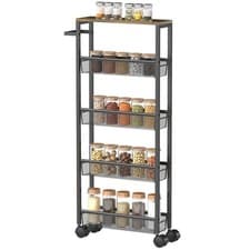 Image of HOMCOM Rolling Kitchen Trolley, Slim Storage Cart with Metal Frame, Handle