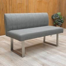 Image of Furniture Village ‘Grigio’ Dining Bench Grey Fabric High Back Solid Upholstered
