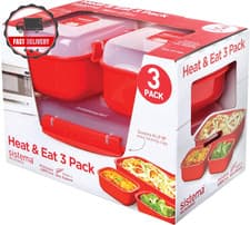 Image of Sistema Heat and Eat Microwave Container Set | 1.25 L, 525 ml | 3 pack, Red