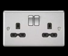 Image of Brushed Chrome 2G Switched Socket 13a 230v. Double Socket Brushed Steel #g6