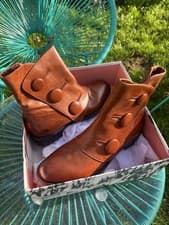 Image of NEW MODA IN PELLE TAN LEATHER ANKLE BOOTS SIZE 6