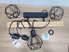 Image of EGLO Townshend 5 Ceiling Pendant 3 Light Black Steel & Wood 20cm E27 For Kitchen