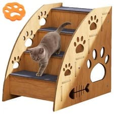 Image of 4 Steps Pet Ramp Wooden Dog Steps Stairs Detachable Ladder for High Bed Sofa UK