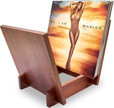 Image of Solid Wood Record Holder - Sapele Wooden Vinyl Record Stand, V-Shaped Album Rack