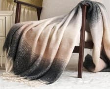Image of Ombre Faux Mohair Throw Blanket in Grey with Large Fringe 130cm x 180cm