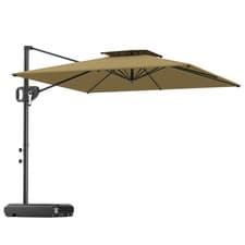 Image of Outsunny Garden Cantilever Parasol w/ Weighted Base Tilt Crank Khaki