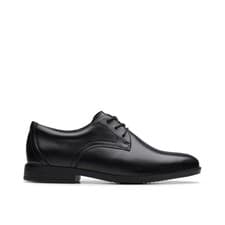 Image of Clarks Boys,Girls,Kids Unisex Jonwin Step Youth Black Leather Lace Up,School