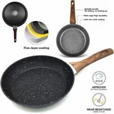 Image of 2025 Non Stick Frying Pan Black Granite Marble Coated Pan for Gas, Electric