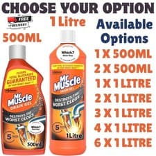 Image of Mr Muscle Drain Unblocker Gel Sink & Pipe Cleaner Bathroom Kitchen Plughole 1L