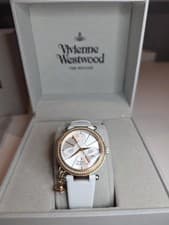 Image of Vivienne Westwood Time Machine Ladies Watch White Leather Rose Gold Charm Boxed