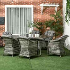 Image of 7 Piece Rattan Garden Dining Set Outdoor Patio Furniture with Glass Table Grey