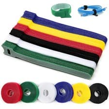 Image of Hook and Loop Cable Ties - Tidy Strap Adjustable Releasable Reusable Wire Colour
